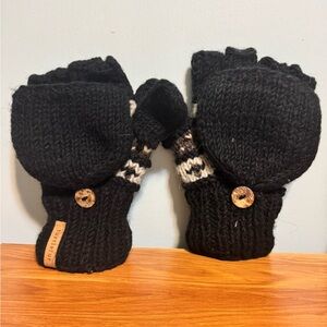 Turtle Fur Black Wool Convertible Mittens